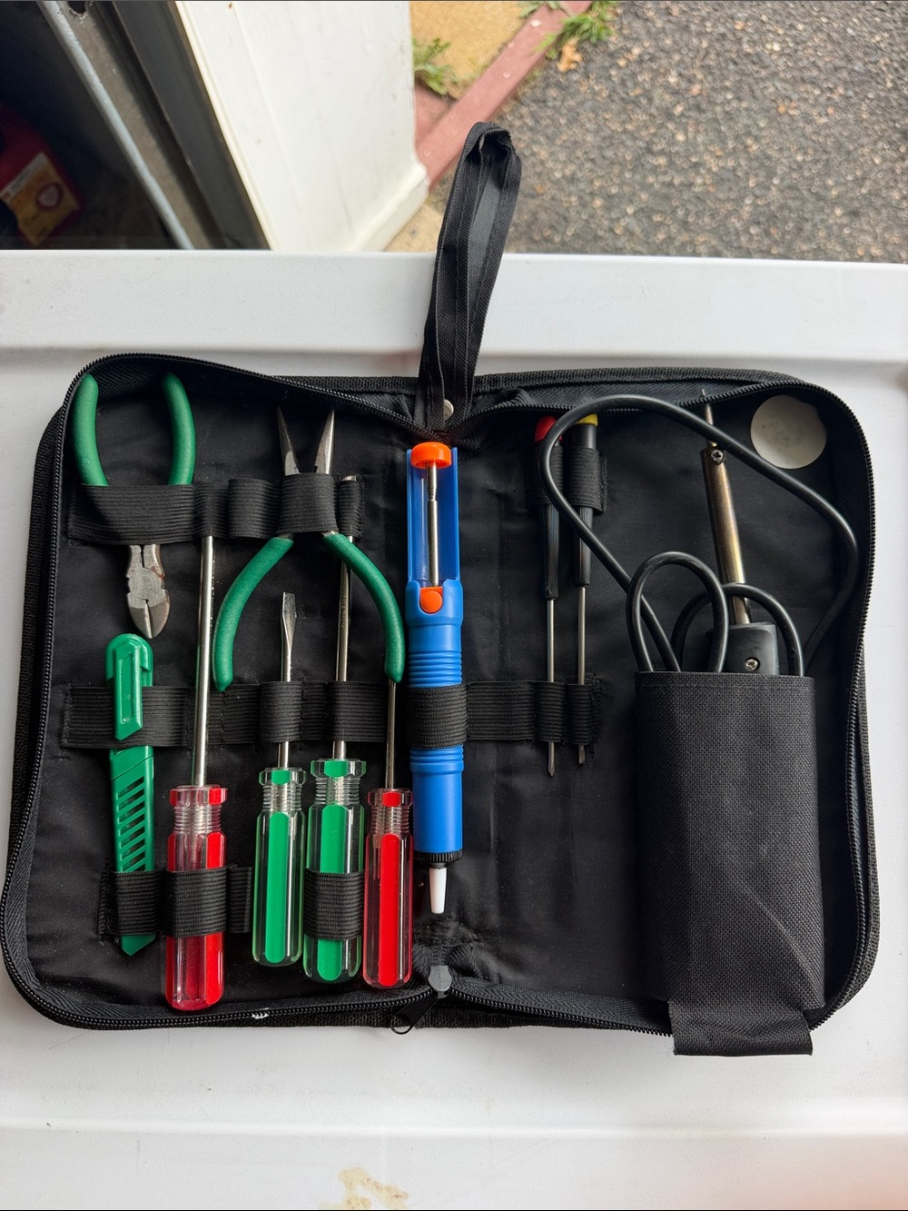 Electronics Repair Tool Kit - Black Case with Green & Red Hand Tools